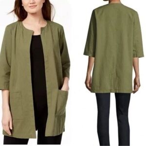 Eileen Fisher Cross-Dyed  Organic Cotton Jacket in Olive Green shacket